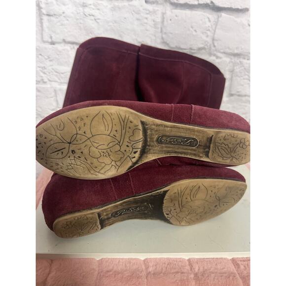 Pure Sole Burgundy Leather Suede Flat Women’s Boots - Picture 2 of 6